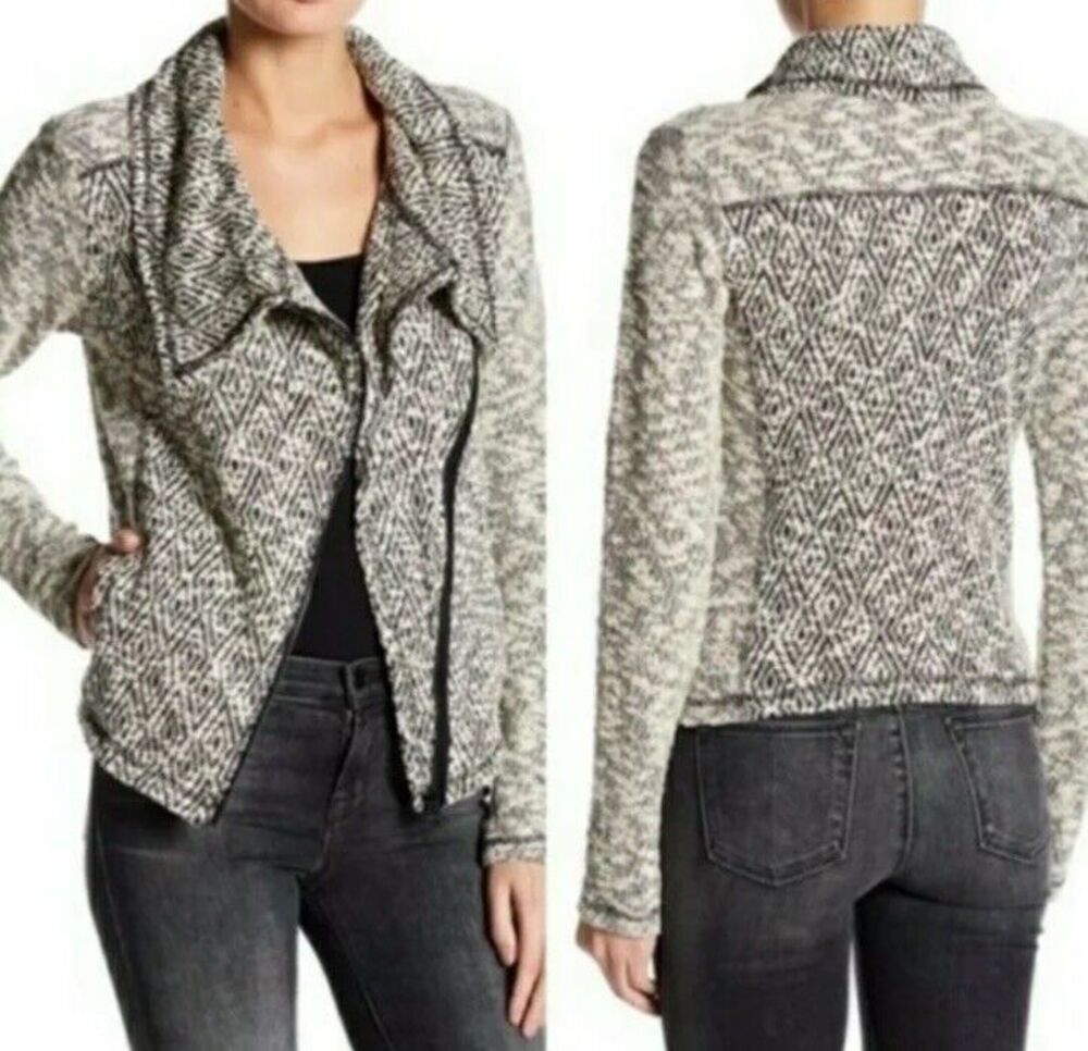 Lucky Brand Black White Southwest Knit Moto Jacket Women's Medium